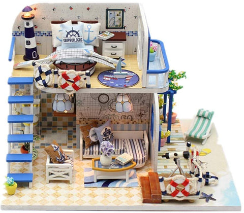Hoomeda Miniature Doll House Model Wooden Furniture Building Blocks Toys Birthday Gifts BLUE COAST Diy Puzzle Toy M032