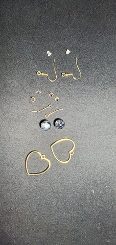 Grey Bead & Heart Hoop Earrings A1-4