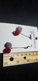 Red & Grey Felt Ball & Long Stem Earrings D1-4