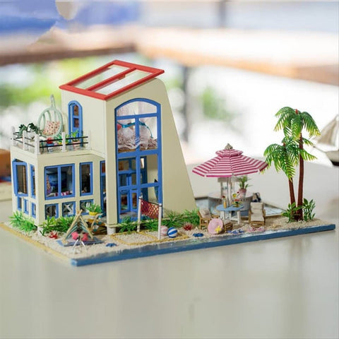 Hoomeda 13840 big blue Doll House  DIY DollHouse Miniature With Furnitures LED Light Wooden Doll House Villa Model Gift Ireland  Toys