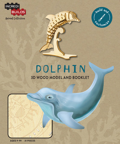 IncrediBuilds Animal Collection Dolphin 3D Wood Model and Booklet