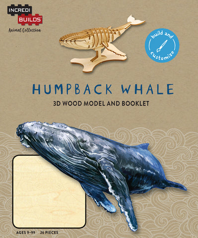 IncrediBuilds Animal Collection Humpback Whale 3D Wood Model and Booklet