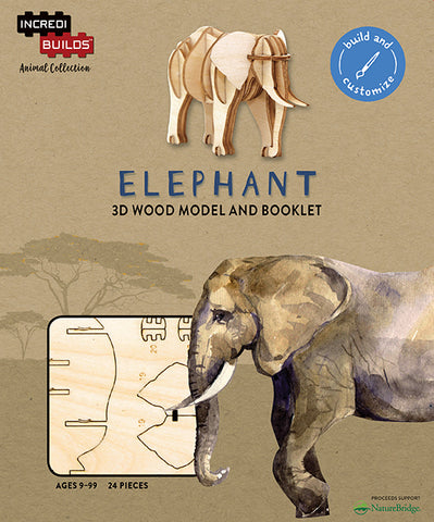IncrediBuilds Animal Collection Elephant 3D Wood Model and Booklet