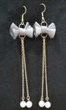 Grey Ribbon & Pearls Earrings A1-2