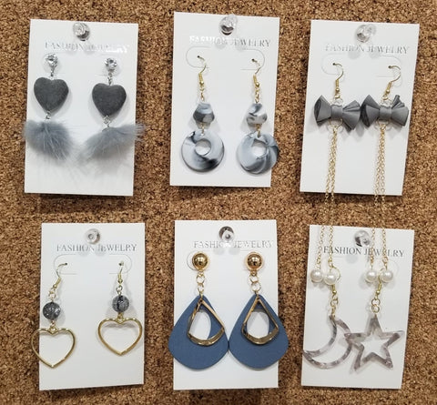 6 Pairs of Grey Stylish Earrings A1