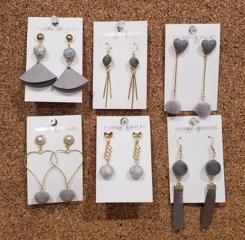 6 Pairs of Grey Stylish Earrings A2