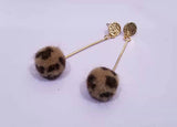 Leopard patterned ball & long stem Earrings C2-4