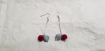 Red & Grey Felt Ball & Long Stem Earrings D1-4