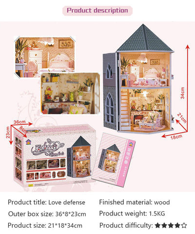 Hoomeda 13816 - Wooden DIY Doll House Love Fortress Cottage Minature Model Building Handmade Men Women Birthday Gifts Christmas Toys House