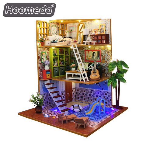 Hoomeda M029 Thank you for being a friend DIY Dollhouse With Music Motor Cover Light Miniature