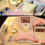 Hoomeda M033 Pink Loft DIY House With Furniture Music Light Cover Miniature High Quality Decor Toy