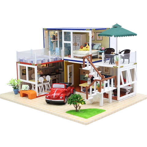 Hoomeda 13842 Container Home B With Music Cover Light DIY Dollhouse Kit 3D Japanese Style