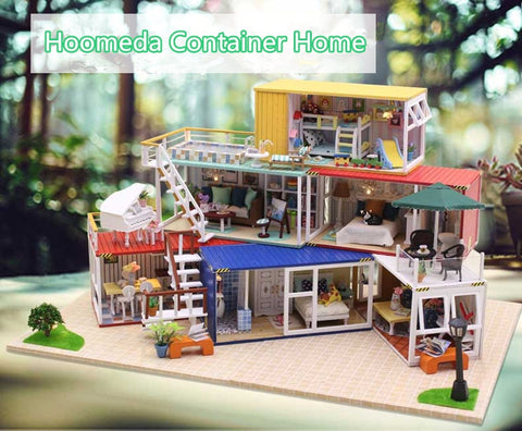 Hoomeda 13843  Container Home  3D Wooden Puzzle DIY Handmade With Music Light DIY Dollhouse Kit 3D Japanese Style