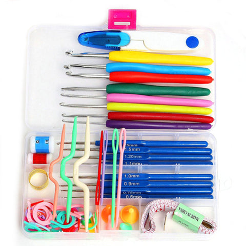 New 16 Sizes Crochet Hooks Needles Stitches Knitting Craft Case Crochet Set Stainless Steel&Plastic Sewing Accessories Tool Sets