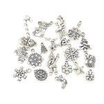 19pcs Mixed Silver Color Christmas Tree Snowflake Stocking Candy Cane Charm Pendants Decoration